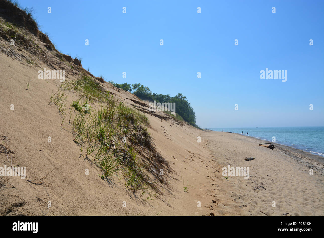 The Indiana Dunes National Park beach at Mount Baldy on Lake Michigan