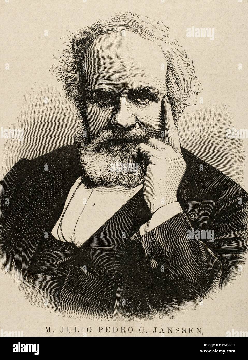 Pierre Janssen (1824-1907). French astronomer. Engraving by Capuz in The Spanish and American Illustration, 1892. Stock Photo