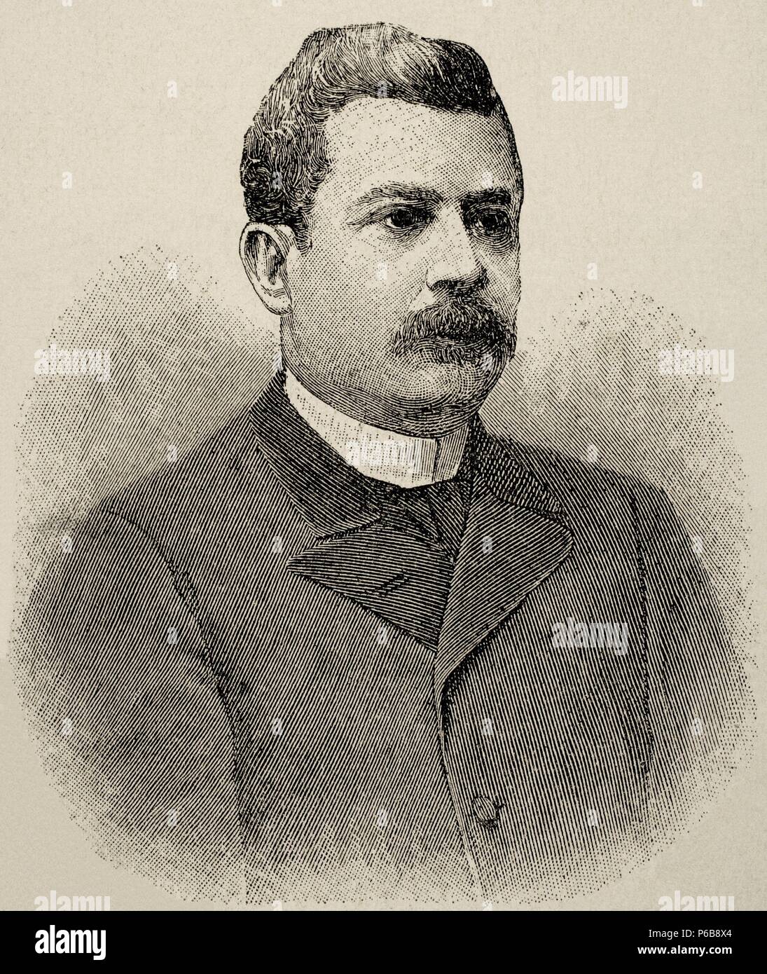 Juan Isidro Jimenes Pereyra (1846Ð1919), Dominican politician. President of the Dominican Republic between 1899-1902 and 1914-1916. Portrait. Engraving. 'La Ilustracion Artistica', 1899. Stock Photo