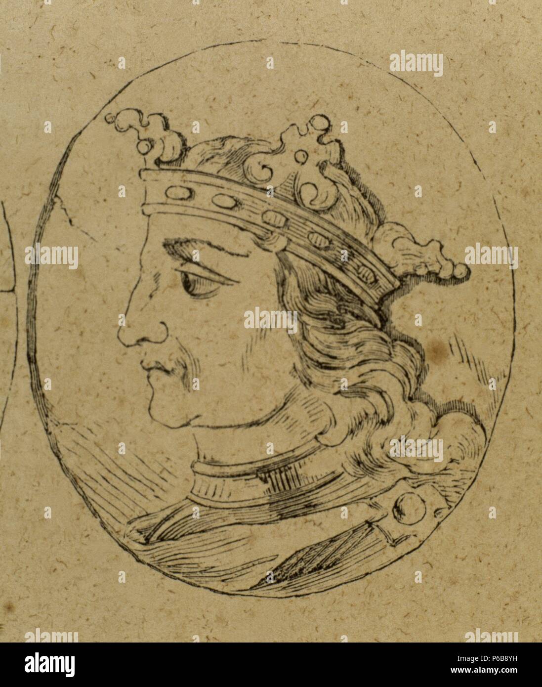 Ordono III of Leon (926-956). King of Leon from 951-956. Engraving. Stock Photo