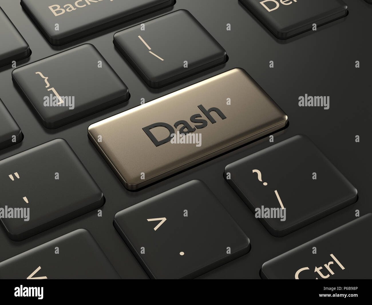 3d render of computer keyboard with Dash button. Cryptocurrencies