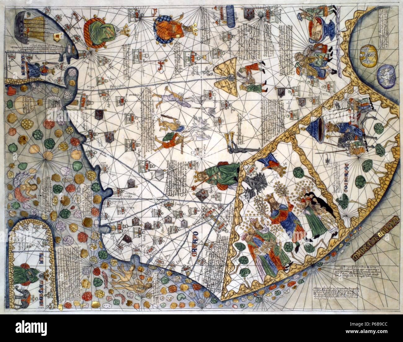 Detail of Asia from the Catalan Atlas by Abraham Cresques, c. 1375. Museum: Museo Marítimo, Barcelona. Stock Photo