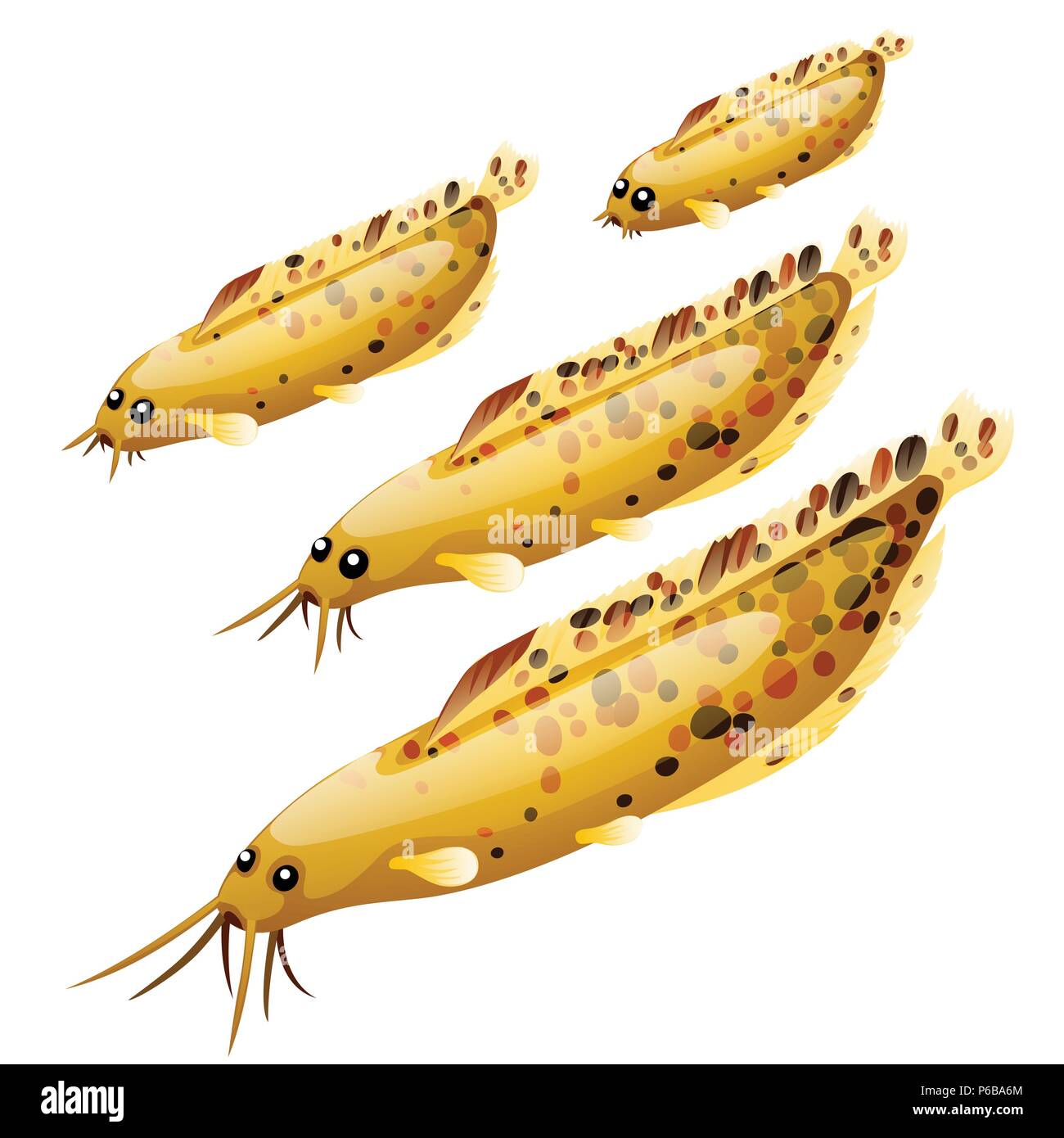 Set of cartoon fish isolated on white background. Vector cartoon close-up illustration. Stock Vector