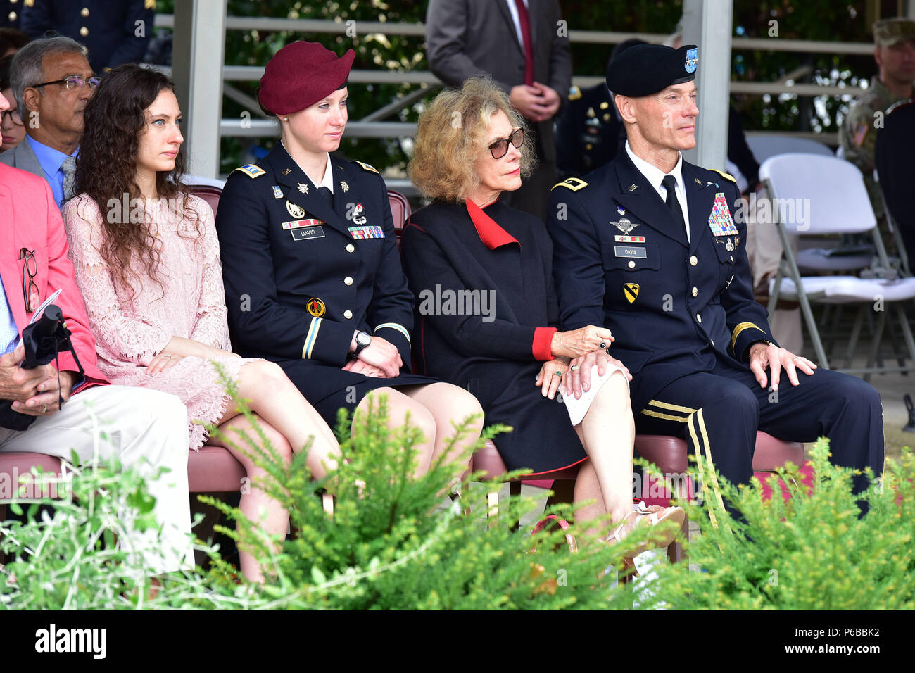 Maj. Gen. Gordon B. “Skip” Davis Jr., Combined Security Transition Command – Afghanistan, Commander and his family during a retirement ceremony at Caserma C. Ederle Vicenza, Italy, June 22, 2018. (U.S. Army photo by Paolo Bovo). Stock Photo
