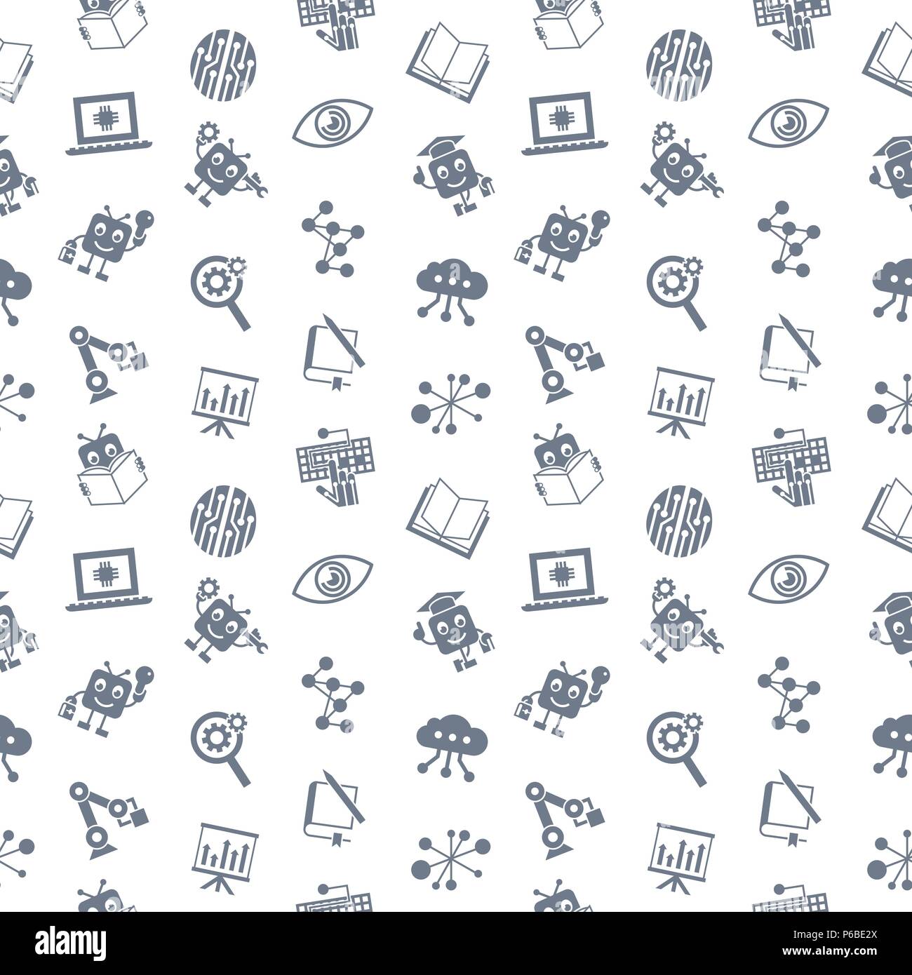 Digital vector aritificial intelligence self learning icon set, seamless pattern Stock Vector