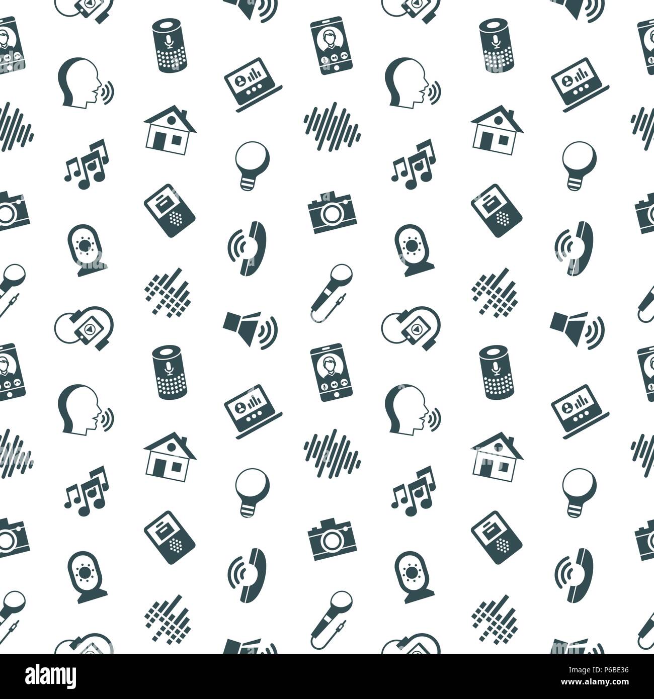 Digital vector voice control user interface and artificial intelligence icon set, seamless pattern Stock Vector