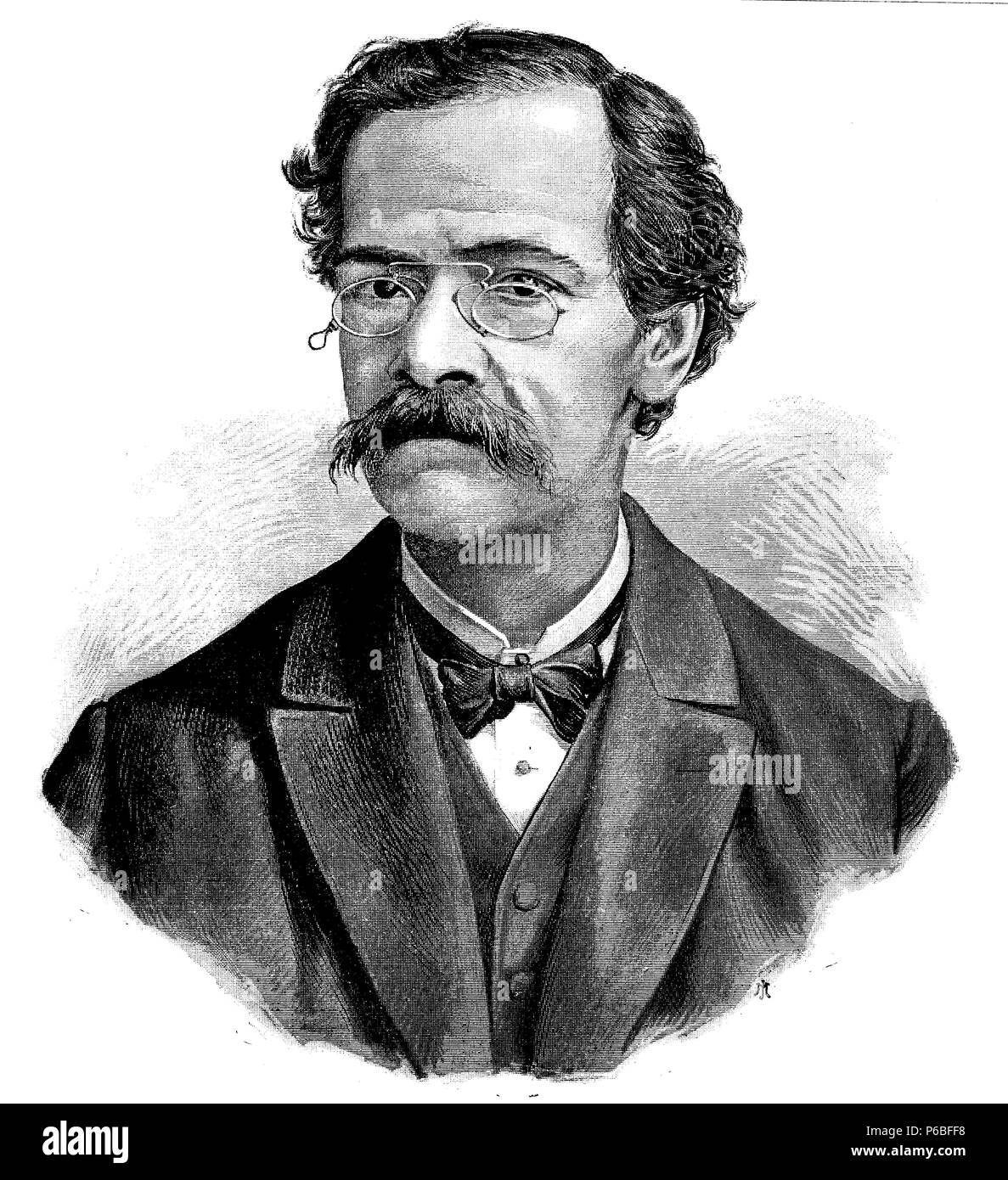 Ricardo Palma Carrillo (1833-1919), poeta, escritor tradicionalista, periodista y político peruano. Grabado de 1888. Stock Photo