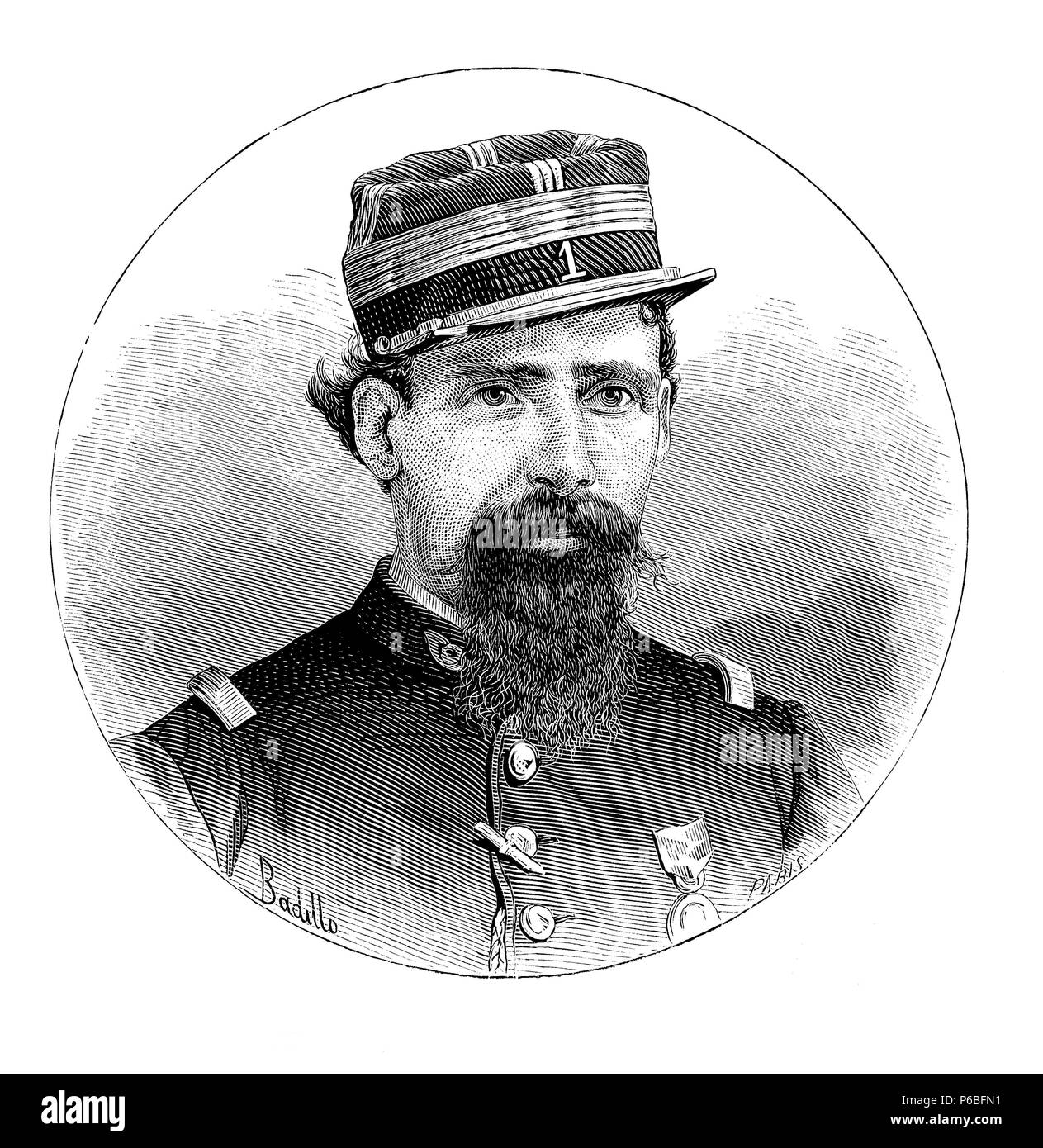 Lorenzo Latorre (1844-1916), coronel del ejército aclamado como dictador de la república oriental del Uruguay en marzo de 1876. Grabado de 1876. Stock Photo