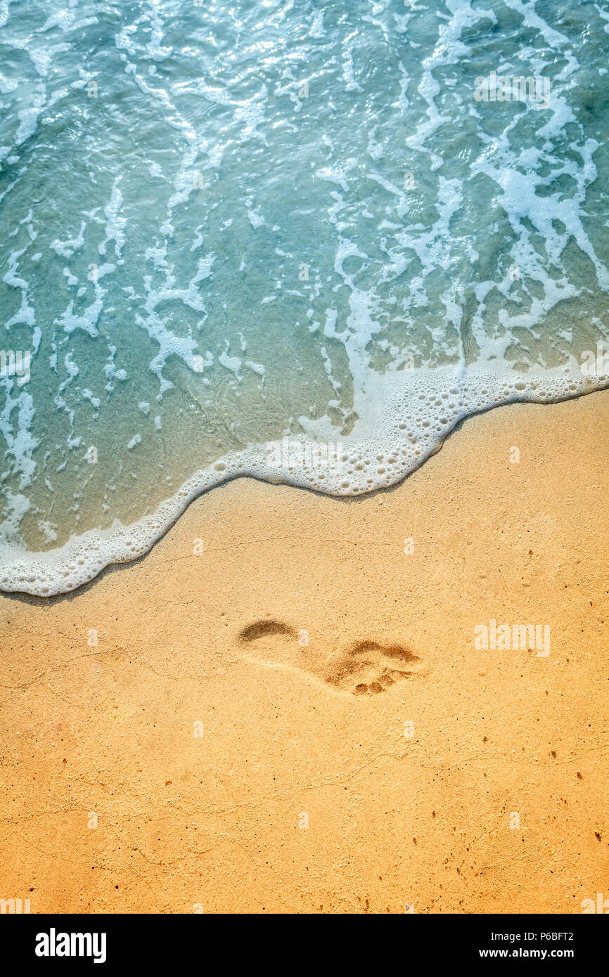 Footprint in the sand on a beach in British Viirgin Islands Stock Photo