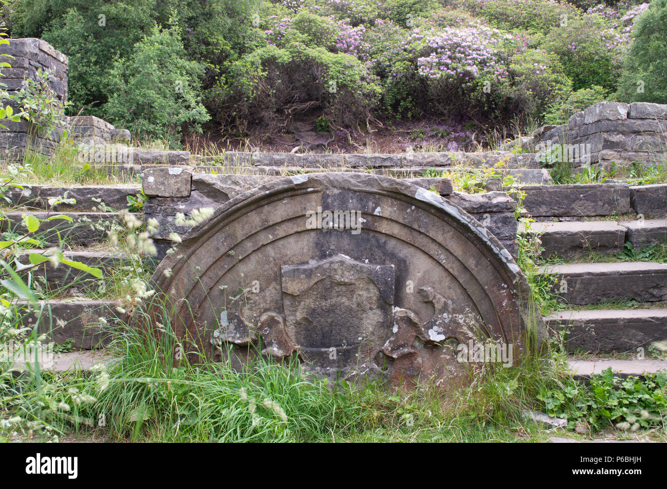 The ruins of Errwood Hall at Goyt valley within the Peak District National park. Stock Photo