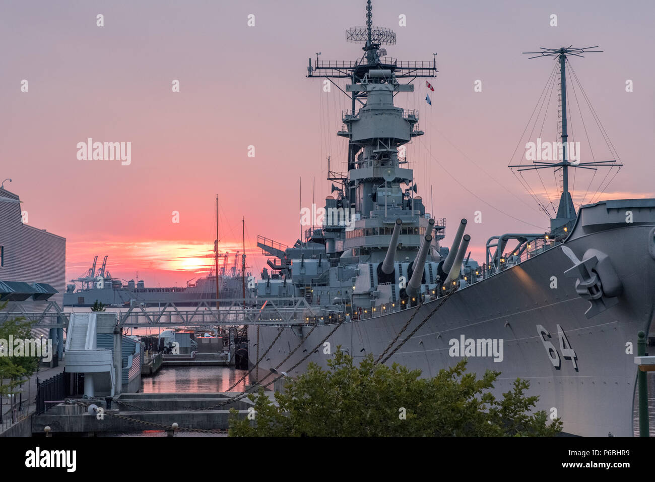 Sunset of the USS Wisconsin Stock Photo