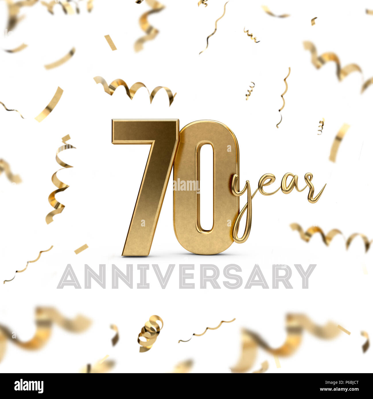70 Year Anniversary Celebration Gold Number With Golden Confetti Stock 