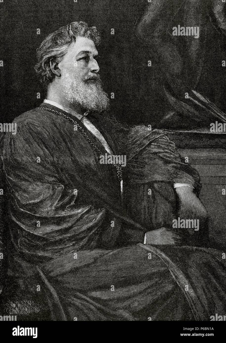 Frederic Leighton, 1st Baron Leighton (1830 Ð 1896), known as Sir Frederic Leighton between 1878 and 1896. English painter and sculptor. Engraving 'La Ilustracion Iberica', 1888. Stock Photo