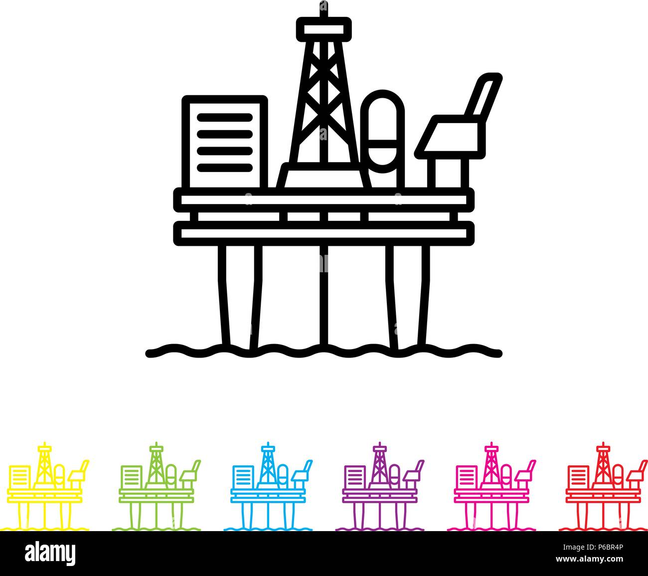 Offshore oil drilling platform line icon vector. Industry symbol. Stock Vector