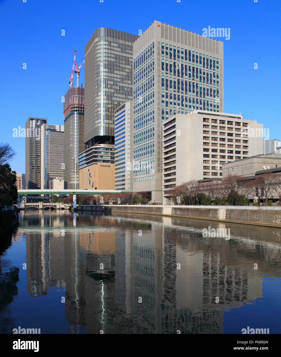 Japan, Osaka, skyline, skyscrapers, Dojimagawa River, Stock Photo