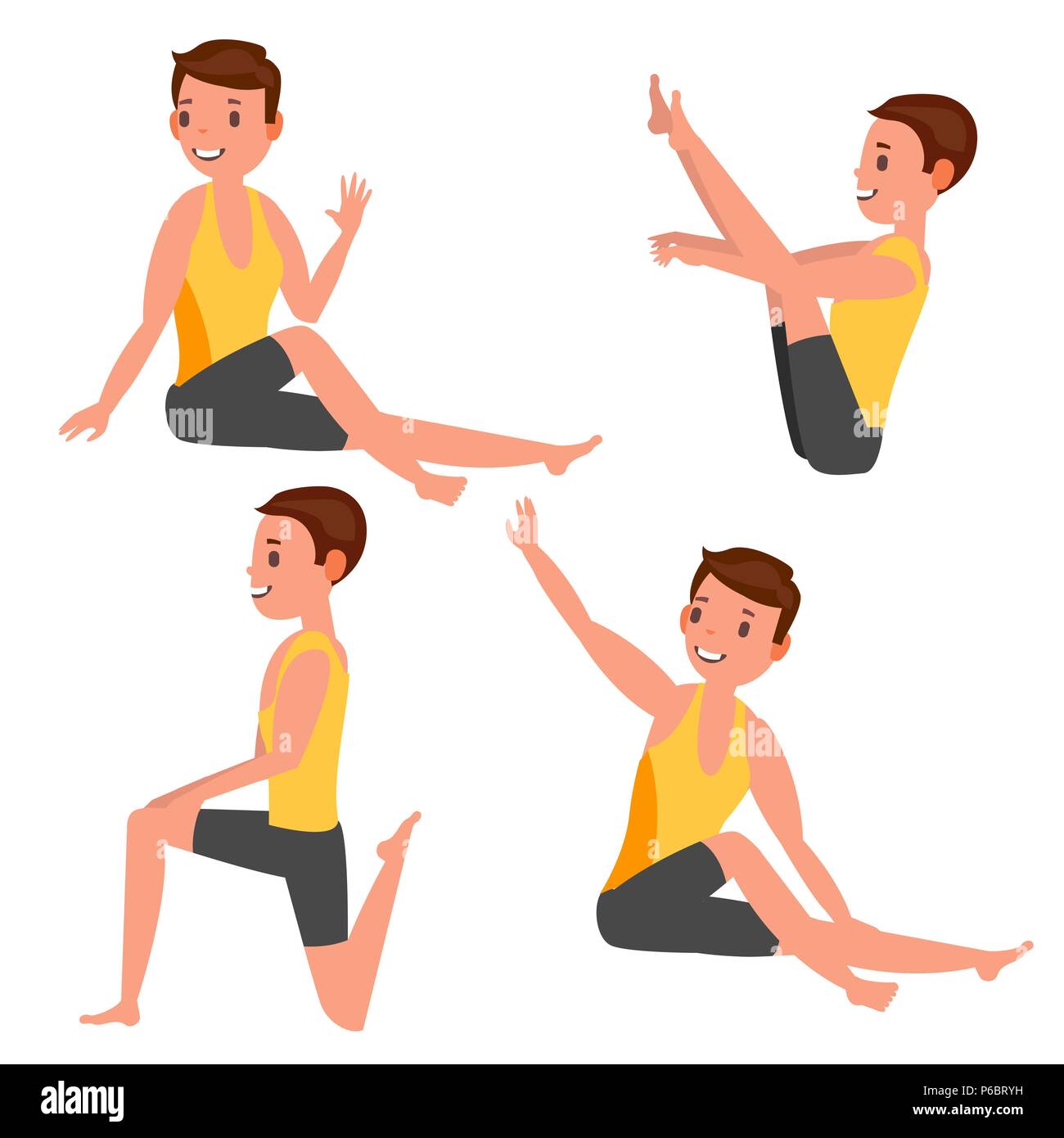 6 Yoga Poses or Asana Posture for Workout in Flatter Belly Concept. Women  Exercising for Body Stretching. Fitness Infog… | Fitness infographic, Yoga  poses, Exercise