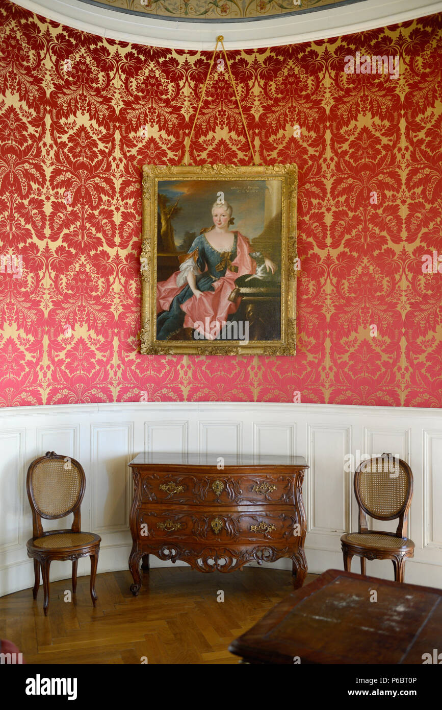 Apartment or Living Room Interior in Grignan Château with c18th Portrait of French Woman Aristocrat Drôme France Stock Photo