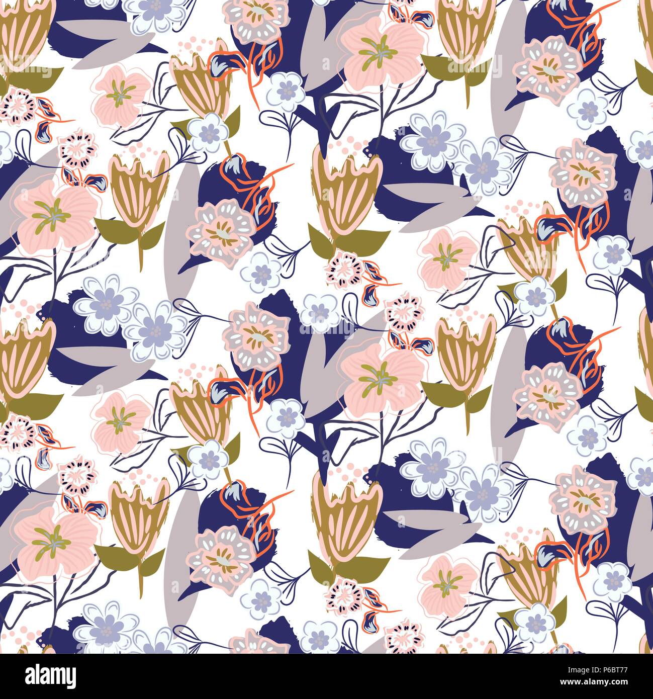 Floral chaotic garden seamless vector pattern. Stock Vector