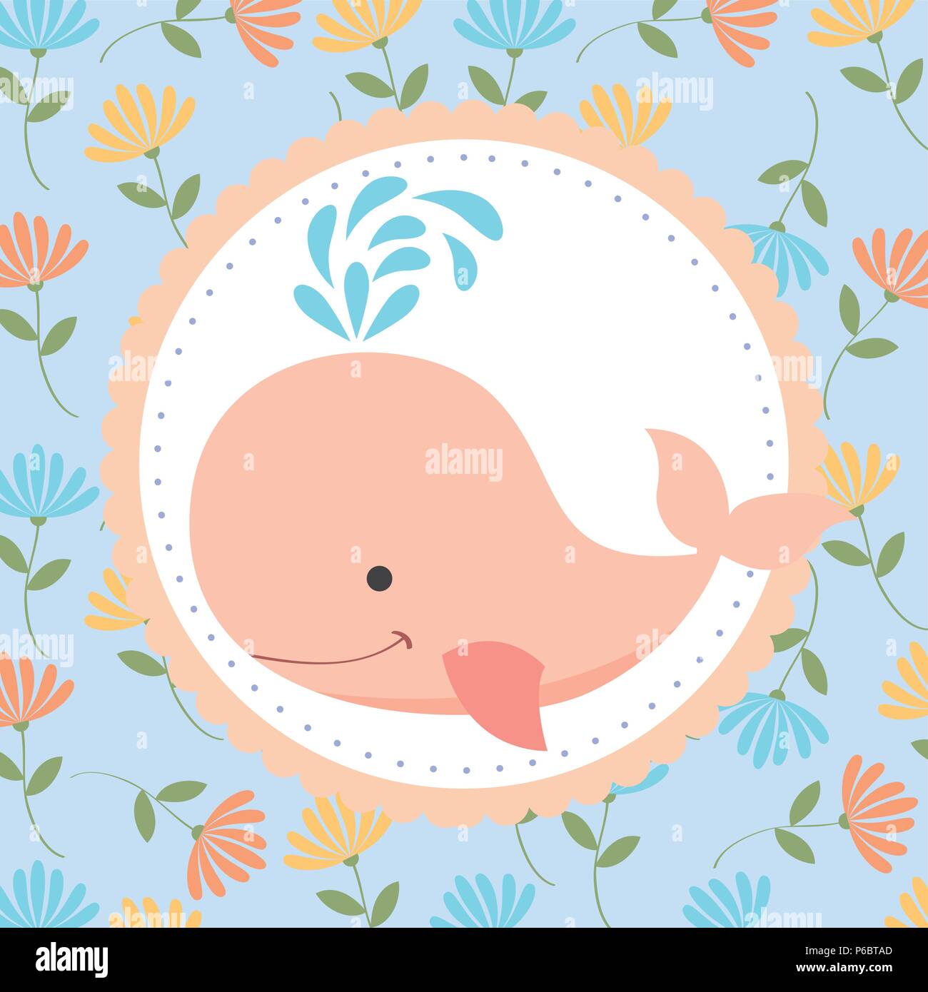 pink whale baby flowers decoration badge Stock Vector Image Art