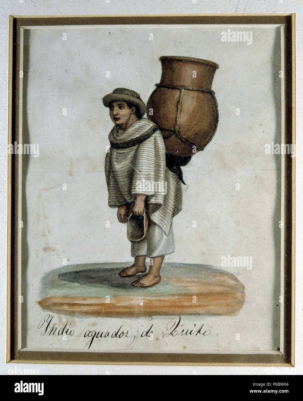 SALAS , RAMON. PINTOR ECUATORIANO. 1815 - 1880. ' INDIO AGUADOR DE QUITO ' , ACUARELA. MUSEO ARTE MODERNO. QUITO. Stock Photo