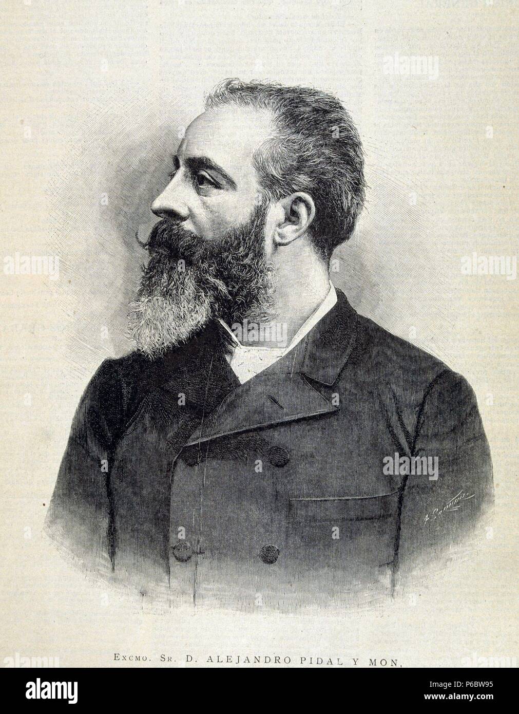 PIDAL Y MON , ALEJANDRO. POLITICO ESPAÑOL. MADRID 1846 - 1913. GRABADO ...