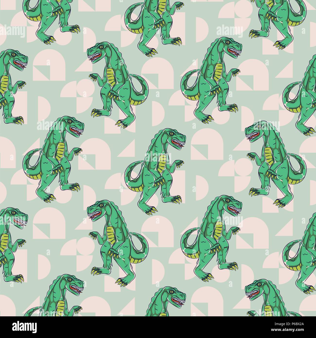 Reptile monster boy seamless vector pattern. Stock Vector