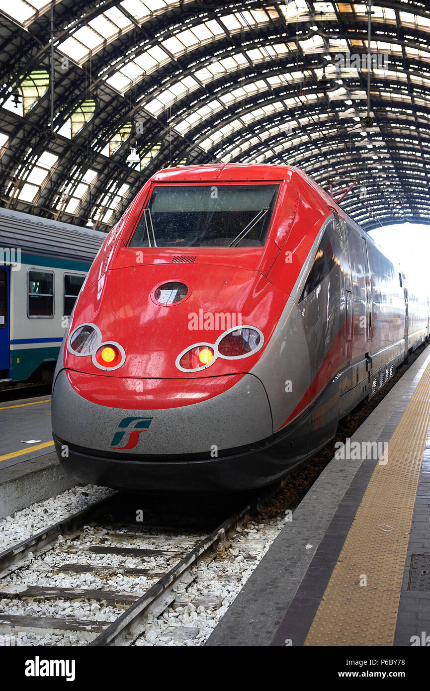 Milan,Lombardy,Italy,Central Station,an italian train for heigh speed,called "The Red arrow Photo -