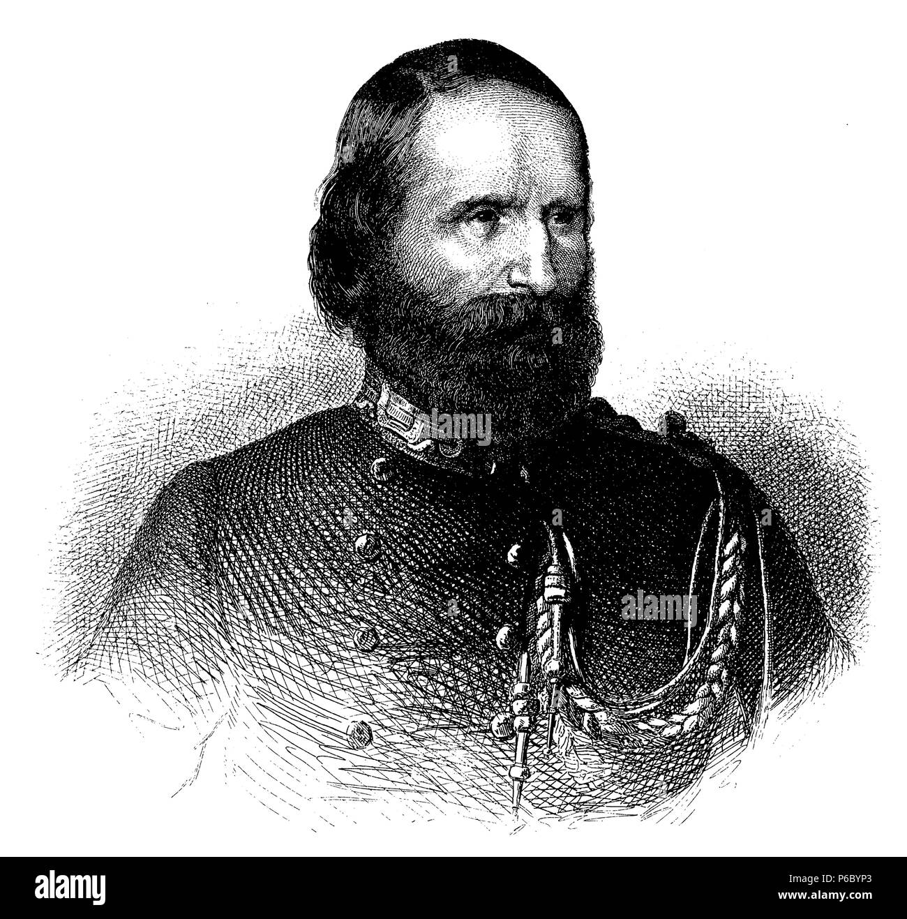 Giuseppe Garibaldi (1807 - 1882), Italian guerrilla fighter and protagonist of the Risorgimento. Drawn and engraved by Metzmacher Verlag by Boussod, Valladon and Cie, Stock Photo