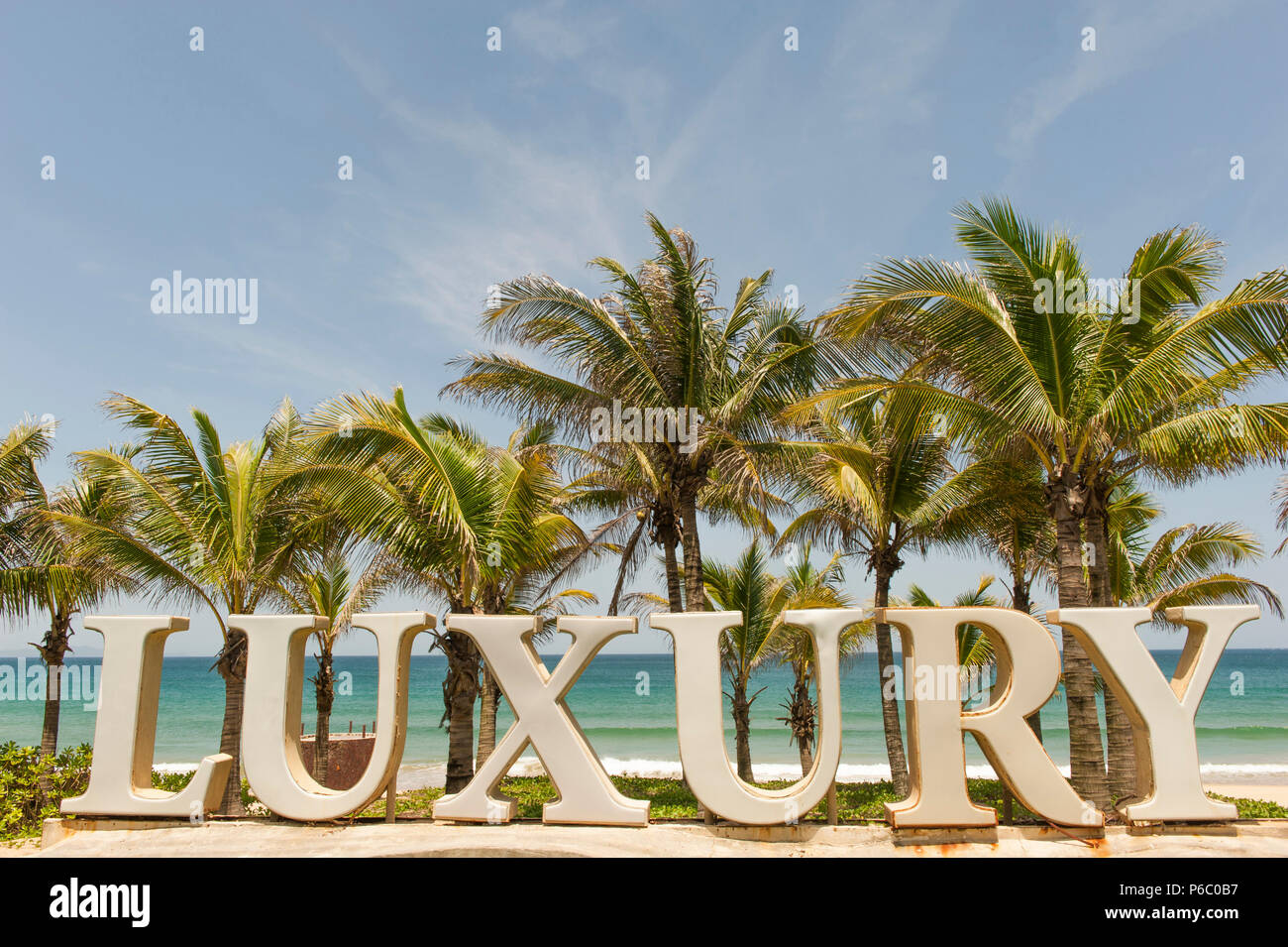 Words set up by the Royal Begonia at Haitang Bay, part of the Luxury Collection Stock Photo