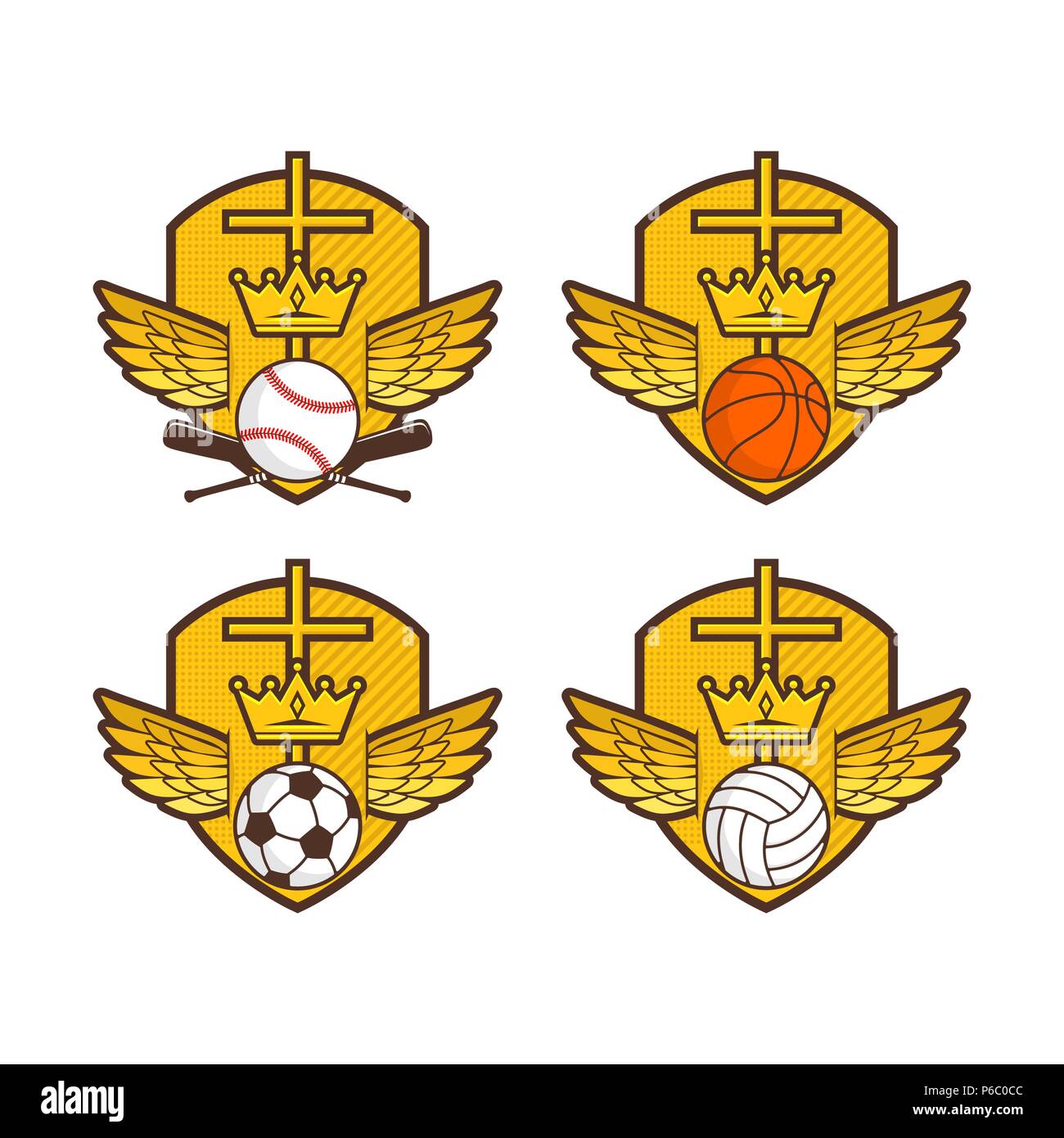 Christian sports logo. Shield, wings, the cross of Jesus. Football