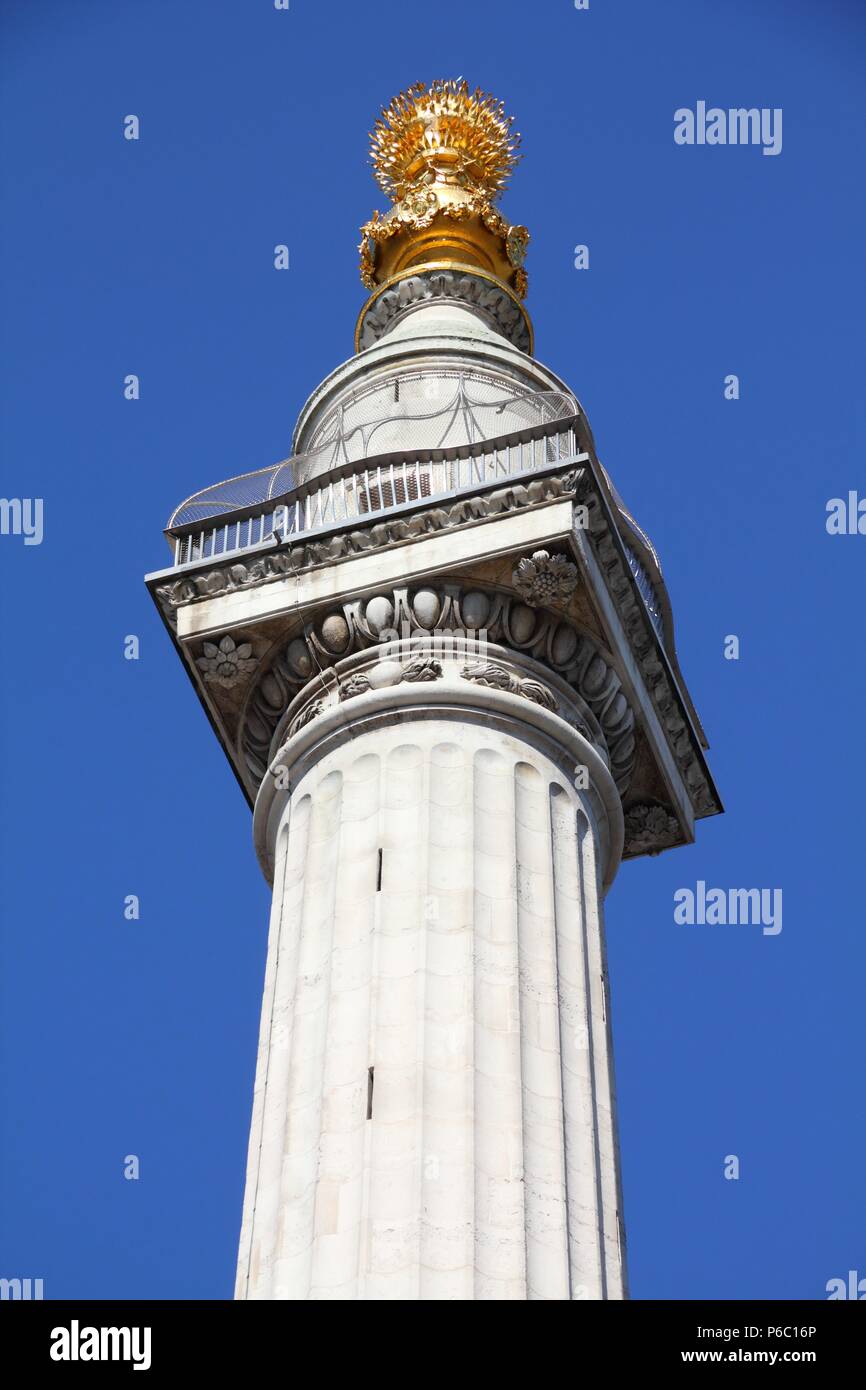 London, United Kingdom - Monument to the Great Fire of London Stock Photo