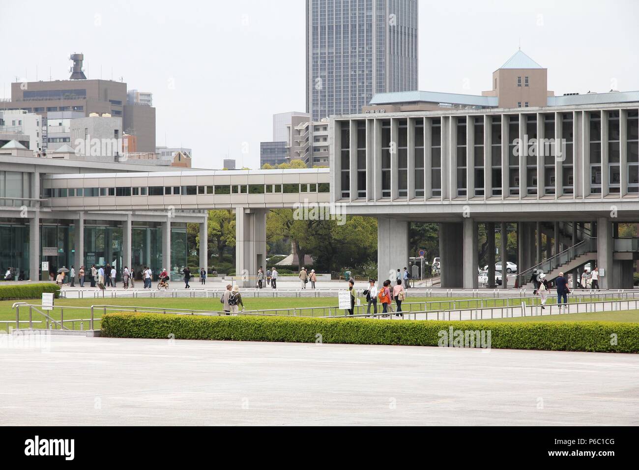 HIROSHIMA, JAPAN - APRIL 21, 2012: People visit Peace Memorial Museum in Hiroshima, Japan. It educates people about the infamous atomic bombing and wa Stock Photo