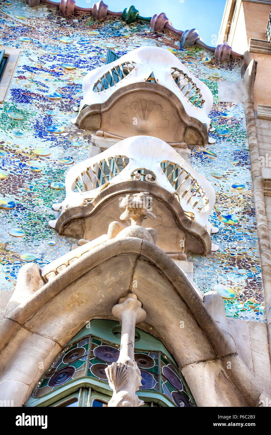BARCELONA - MARCH, 2018: Detail of the Gaudi's designed Casa Batllo in Barcelona Spain Stock Photo