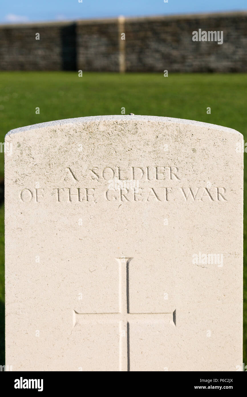 Gravestone of A Soldier of the Great War, Bedford House Cemetery, Belgium Stock Photo