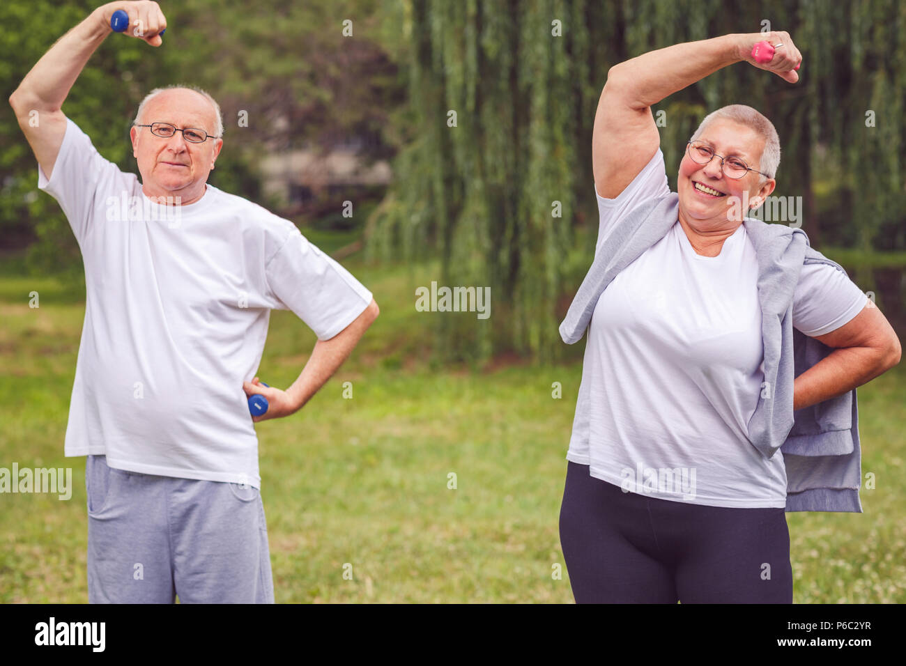 Happy senior couple exercise and having fun together Stock Photo