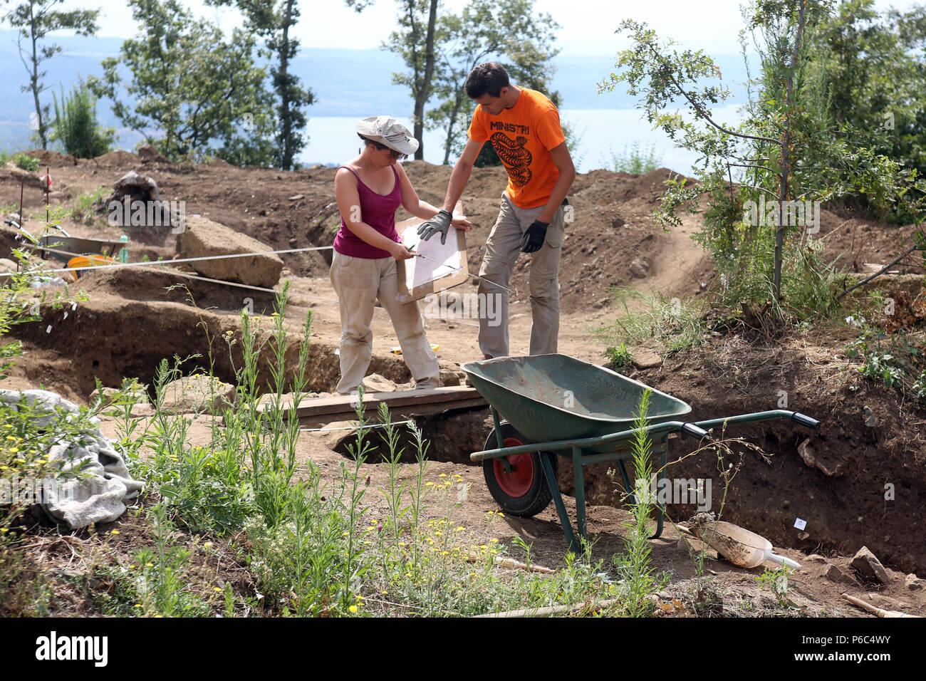 Bolsena, Italy, archaeologists work in an Etruscan archaeological site Stock Photo