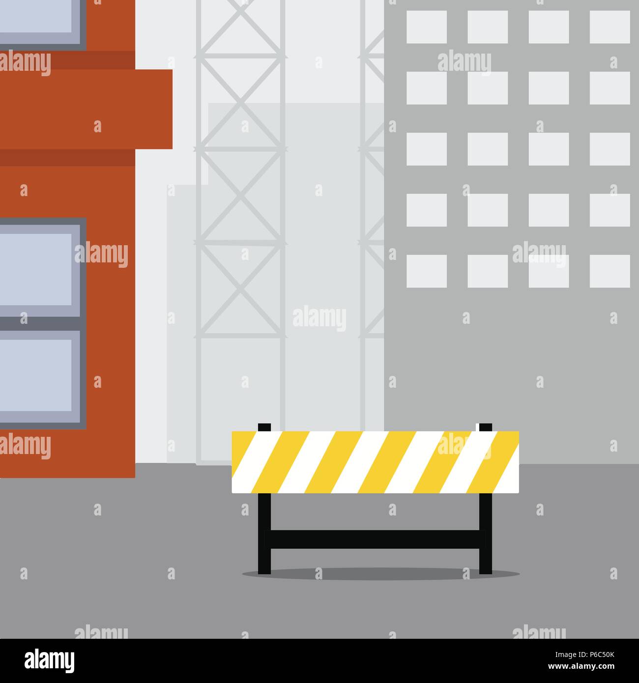 Construction scene, Warning sign, Don't enter, Buildings under construction Stock Vector