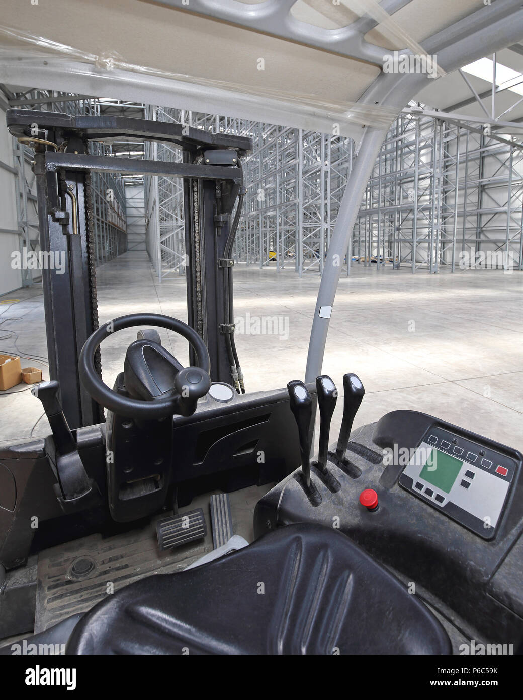 Forklift Cabin View With Controls in Warehouse Stock Photo Alamy