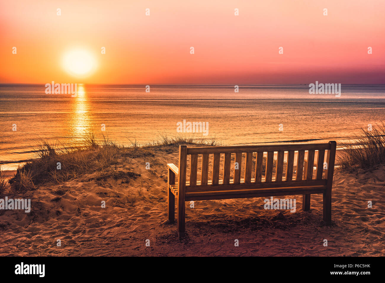 Empty Bench Near The Beach At Sunset On The Island Of Sylt Stock Photo Alamy