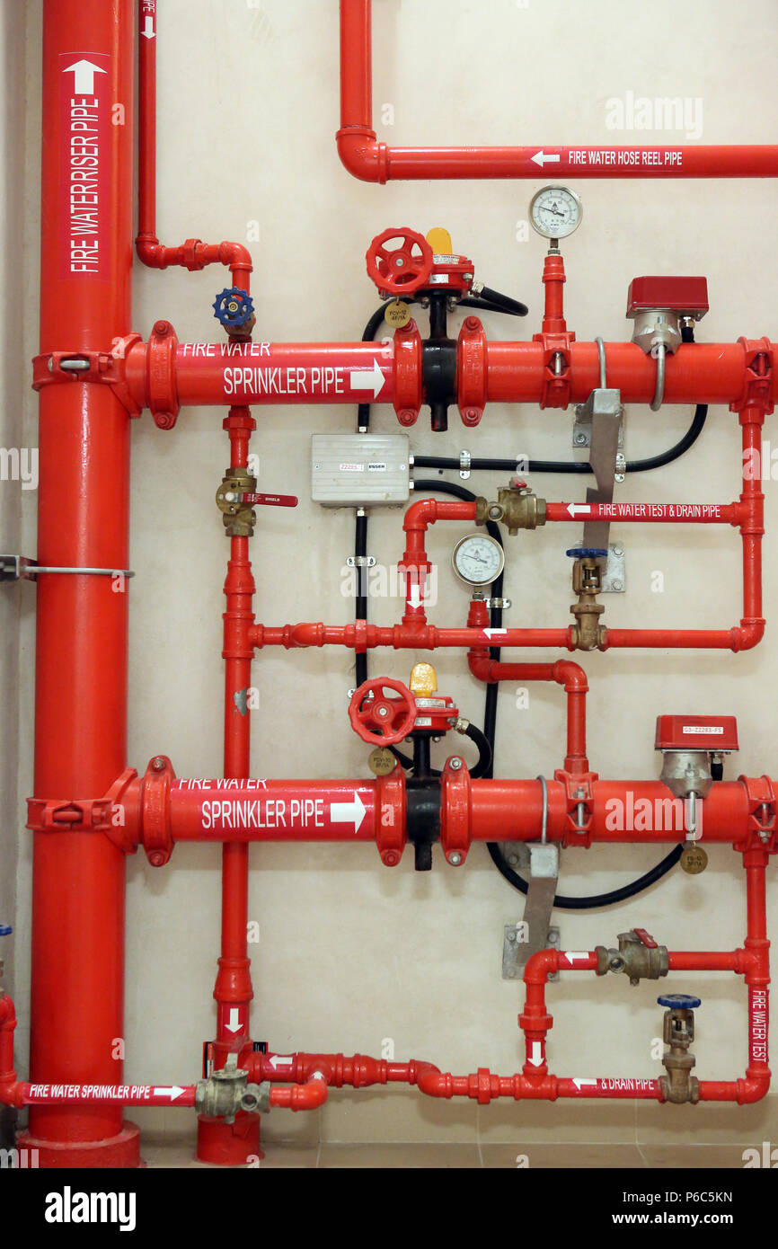 Doha, Qatar, piping system of a sprinkler system Stock Photo