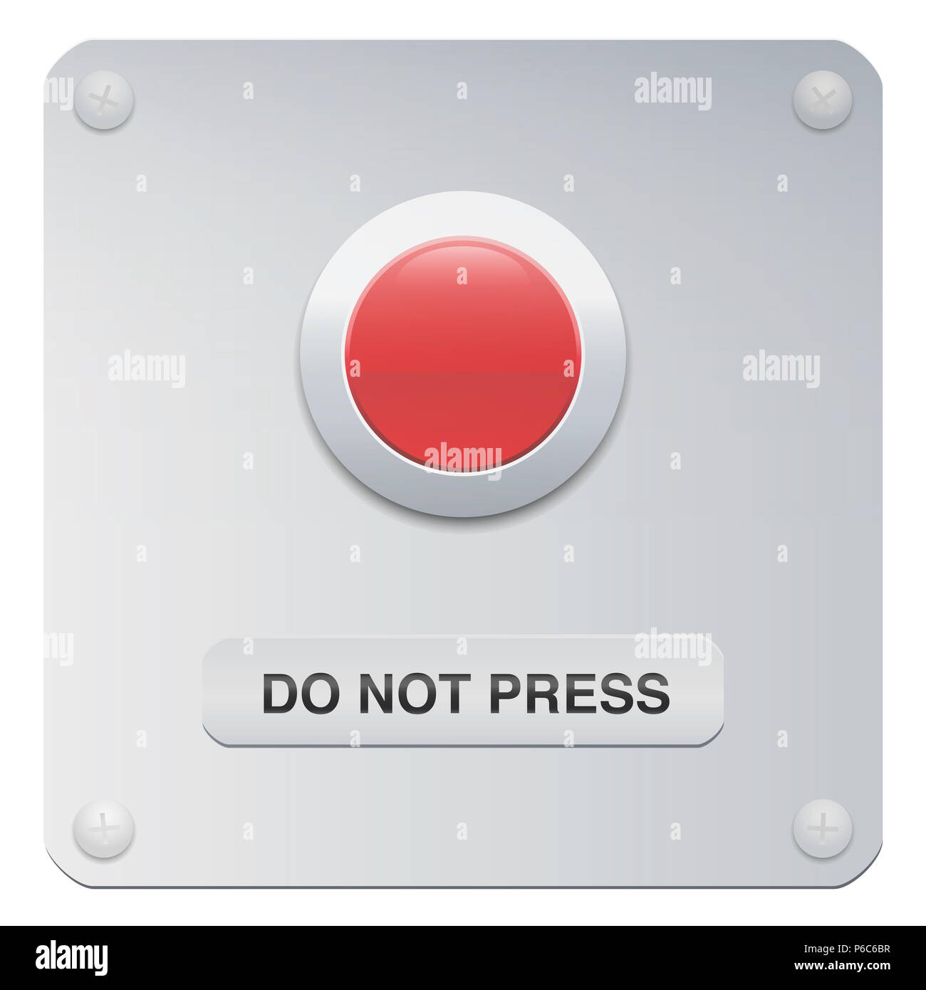 Do not press. Don't push the red button. Symbol for restraint, patience, withstand, composure or resistance. Stock Photo