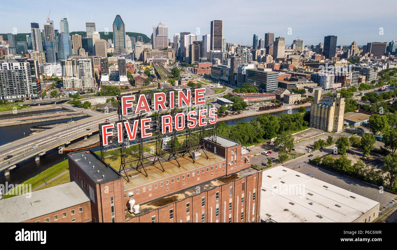 Farine Five Roses sign and downtown city skyline, Montreal, Canada Stock Photo