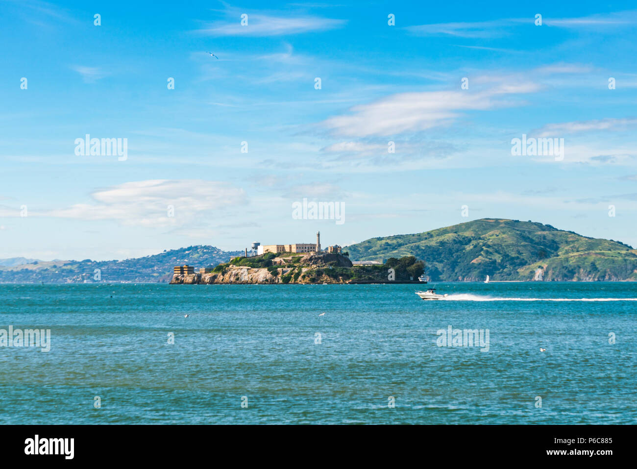 Alcatraz,san francisco,usa.2016.04.20: Alcatraz island on sunny day in summer season. Stock Photo