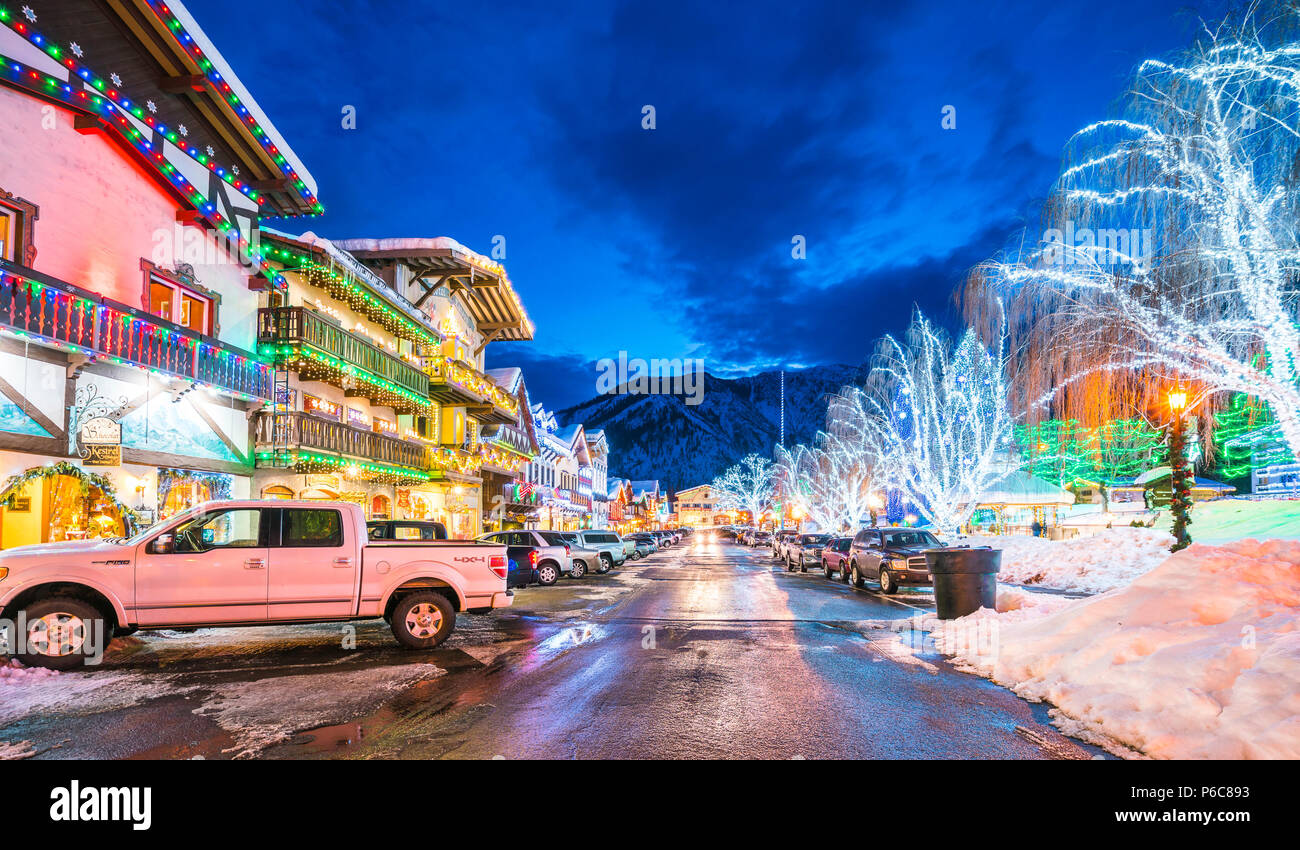 leavenworth,Washington,usa.-02/14/16: beautiful leavenworth with lighting decoration in winter. Stock Photo