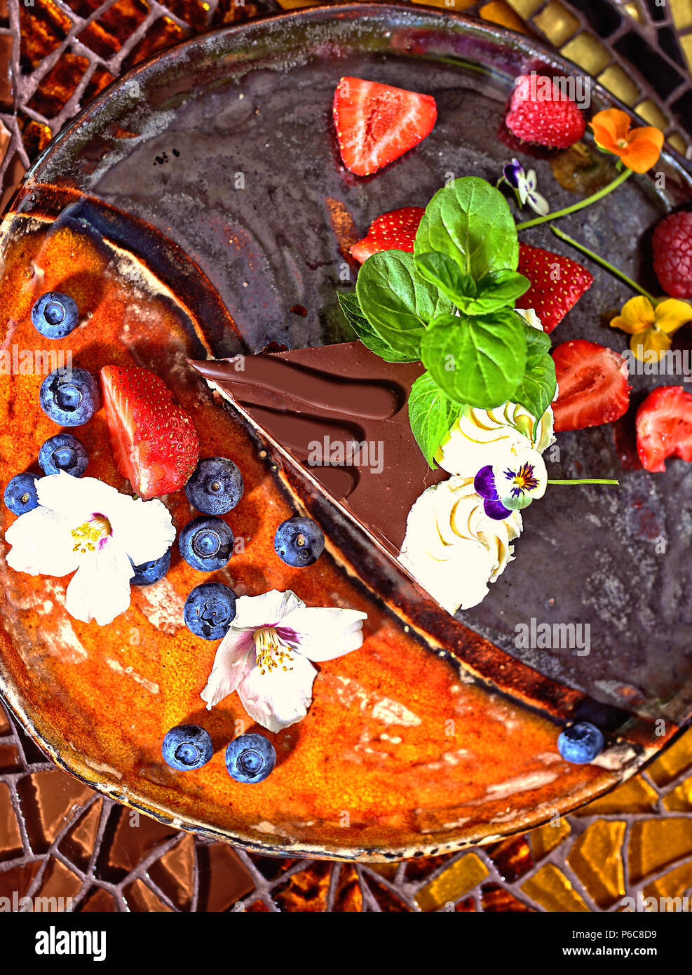chocolate dessert with fruit Stock Photo Alamy
