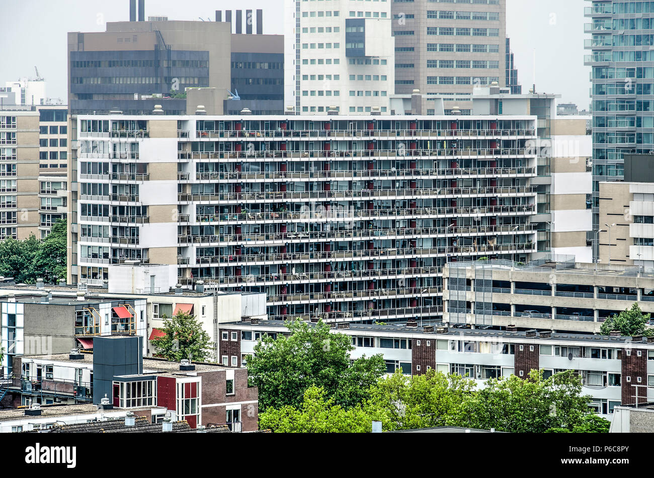 Rotterdam, The Netherlands, June 16, 2018: One of the appartment buildings in the post-war reconstruction area of Lijnbaan Stock Photo