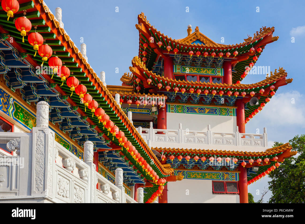 Thean Hou Temple decorated with red Chinese lanterns, Kuala Lumpur, Malaysia Stock Photo