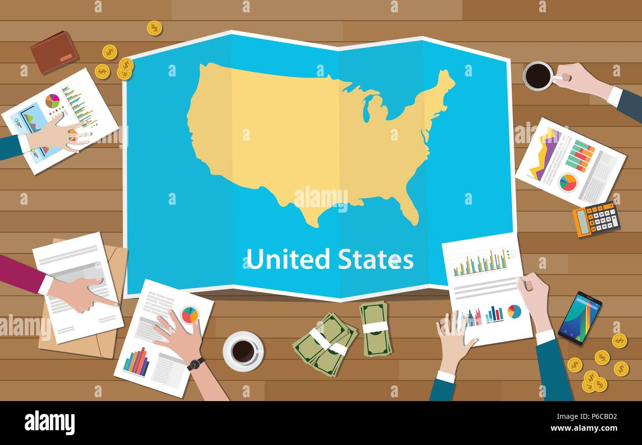 usa united states of america economy - Usa United States Of America Economy Country Growth Nation Team Discuss With Fold Maps View From Top Vector Illustration P6CBD2