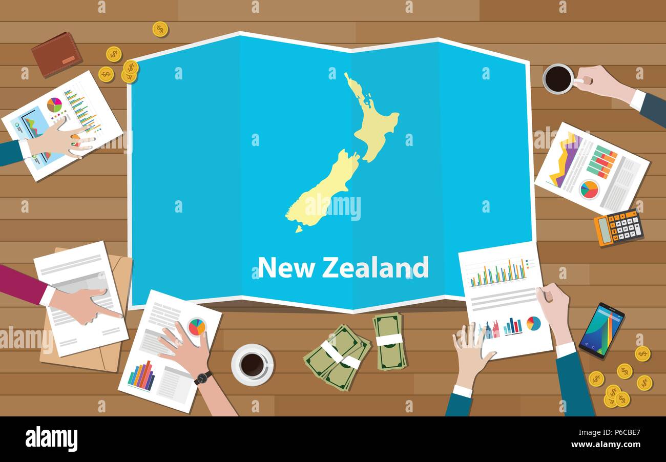 new zealand economy country growth nation team discuss with fold maps