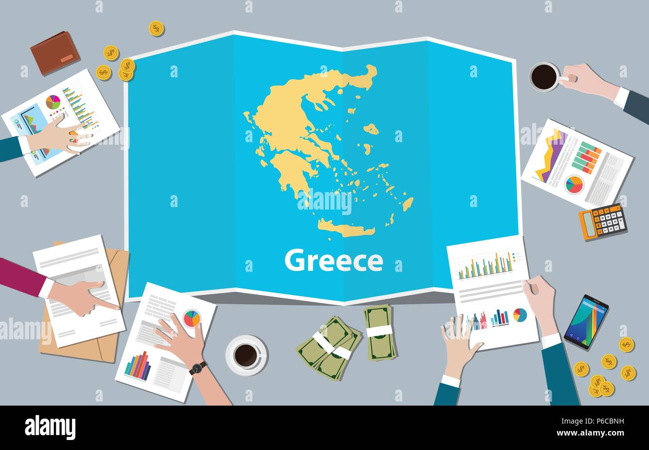 greece economy country growth nation team discuss with fold maps view